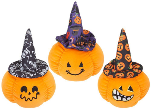 Orange Plush Pumpkin With Witches Hat (15cm) (Assorted Designs)