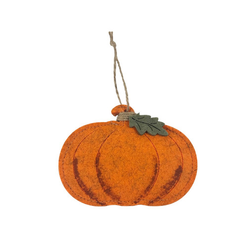 Orange Felt Pumpkin Hanging Decoration (12cm Dia)
