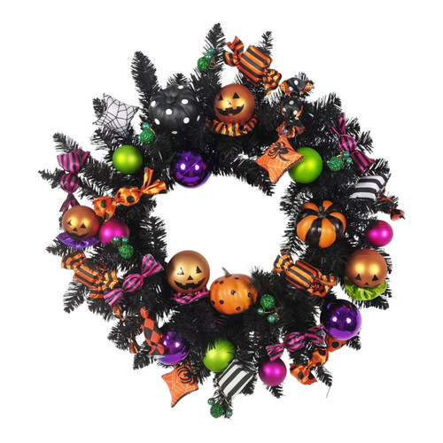 Multicoloured Halloween Pumpkin & Faux Candy Wreath (60cm)