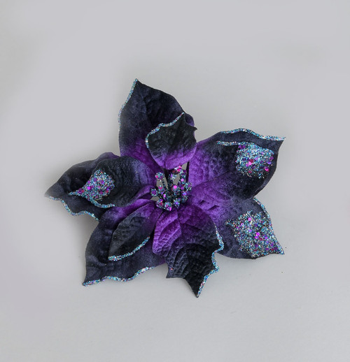 Purple Glittery Velvet Poinsettia with Clip (20cm)