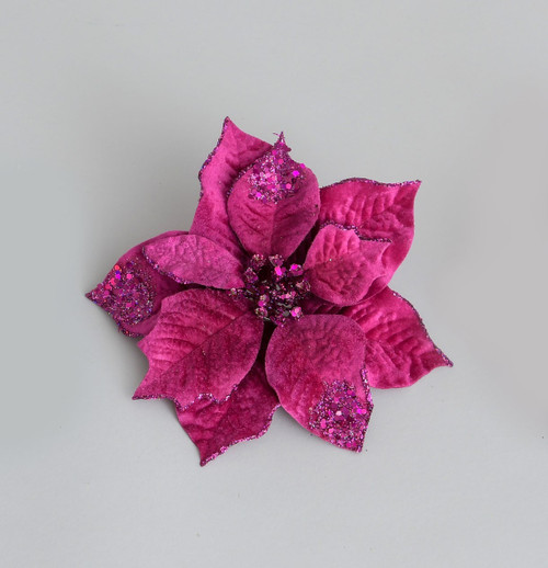 Hot Pink Velvet Poinsettia with Clip (20cm)