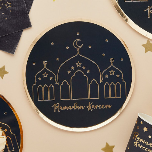 Black & Gold Ramadan Paper Plates (8Pk)