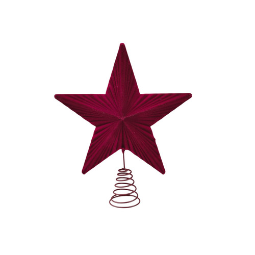 Burgundy Flocked Star Tree Topper (23cm)