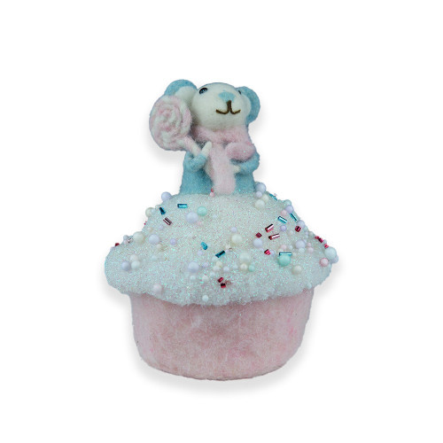 Pastel Pink & Blue Cup Cake with Mouse Decoration (16cm H)