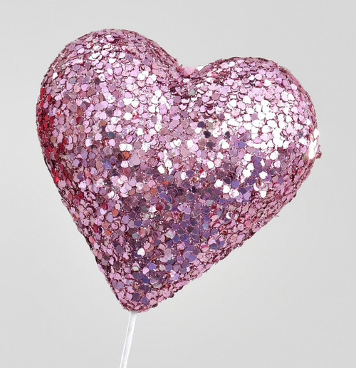 Pink Glitter Sparkle Heart Decoration Pick (36cm)