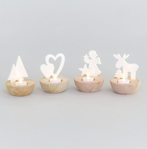Natural & White Christmas Icons Ceramic Candle Holders (13cm) (Assorted)