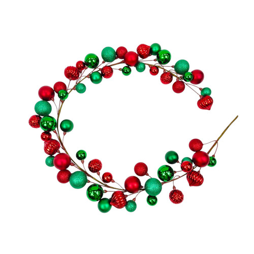Red & Green Mixed Baubles Garland (165cm)
