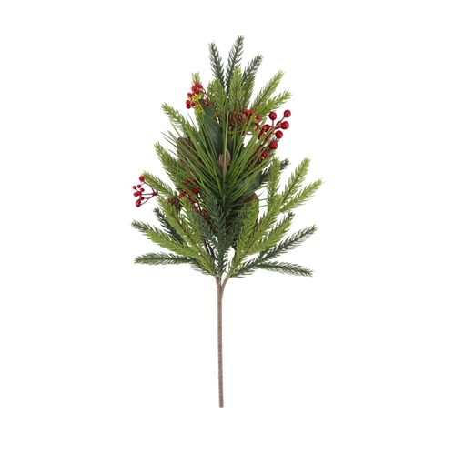 Green & Red Pine & Berry Stem Pick (50cm)