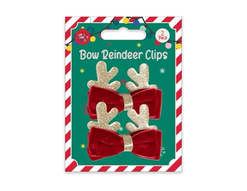 Red Christmas Bow Reindeer Clips (Pack of 2)