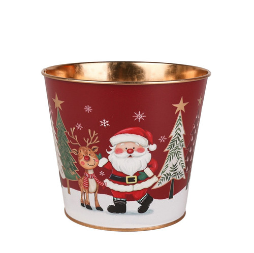 Red Santa & Rudolph Metal Planter (11cm)