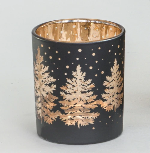 Black/Copper Woodland Glow Glass Candle Holder (8cm)