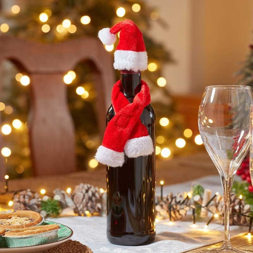 Red Santa's Hat & Scarf Wine Decor (3 Pack)