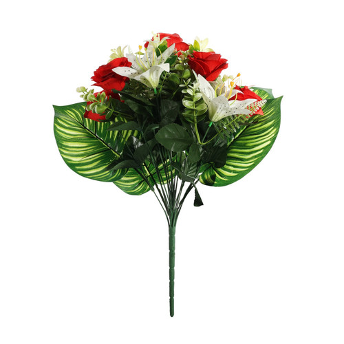 Red/White Pembroke Open Rose with Tiger Lily Mixed Bush