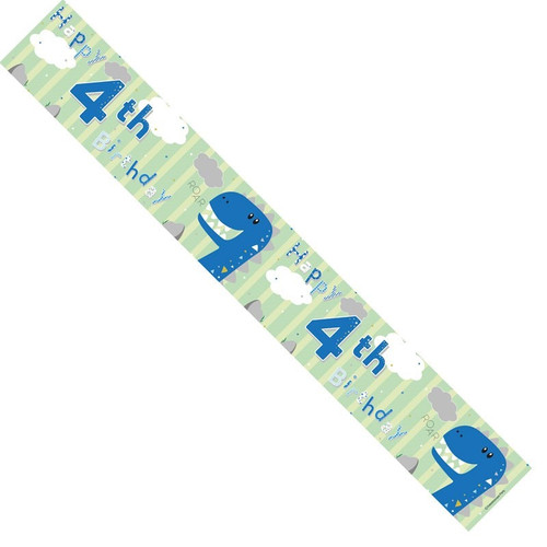 Happy 4th Dinosaur Birthday Banner 
