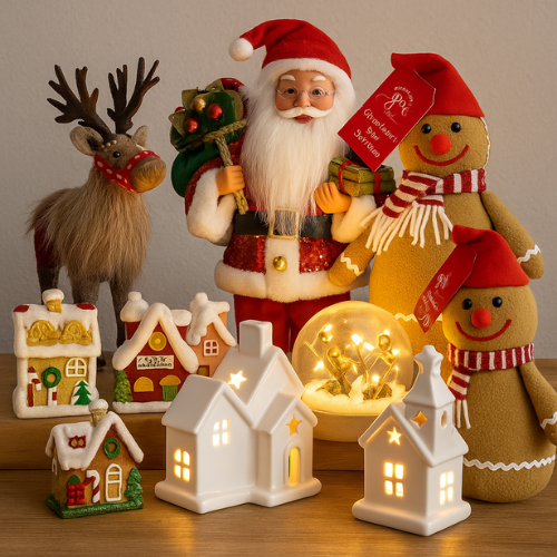 Christmas room decorations. Santa, Gingerbread Man, Reindeer