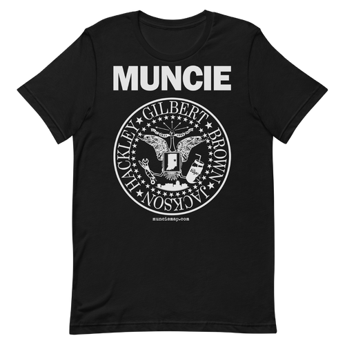 A mockup of the Ramones Parody Muncie T-Shirt