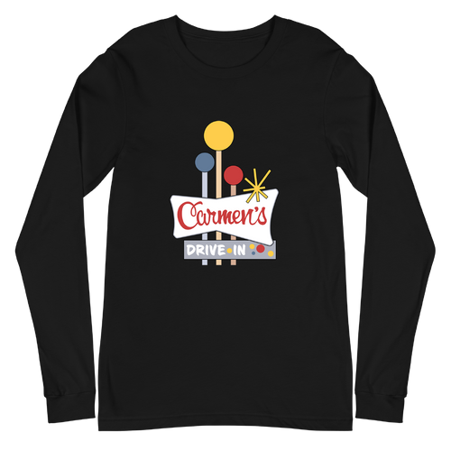 A mockup of the Carmen's Drive-In Long Sleeve Tee