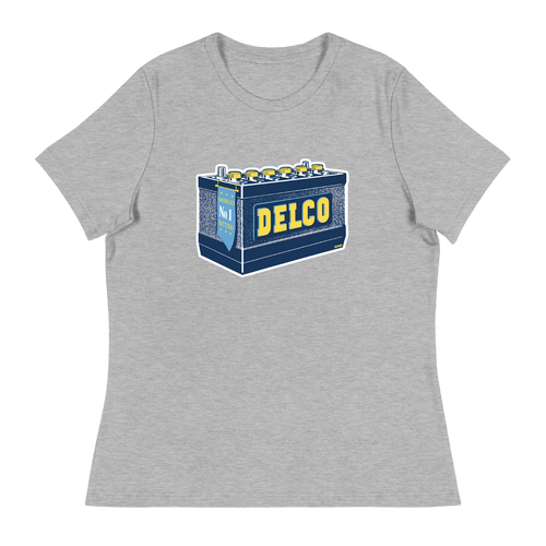 A mockup of the Delco Battery Ladies Tee