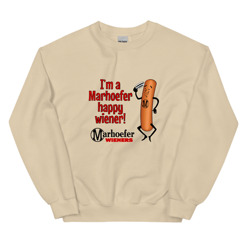 A mockup of the Marhoefer Happy Weiner Crewneck