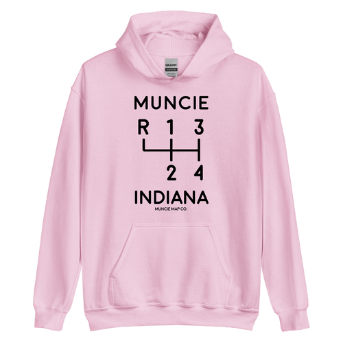 A mockup of the Gear Shift Muncie Transmission Hoodie