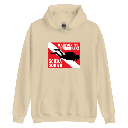A mockup of the Madison St. Scuba Squad Hoodie
