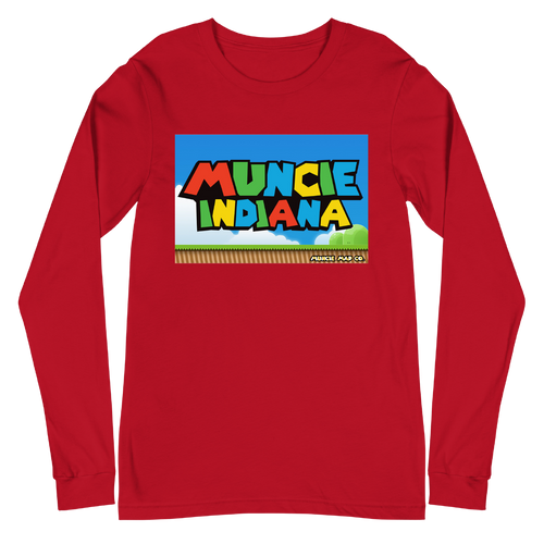 A mockup of the Mario Parody Muncie Long Sleeve Tee