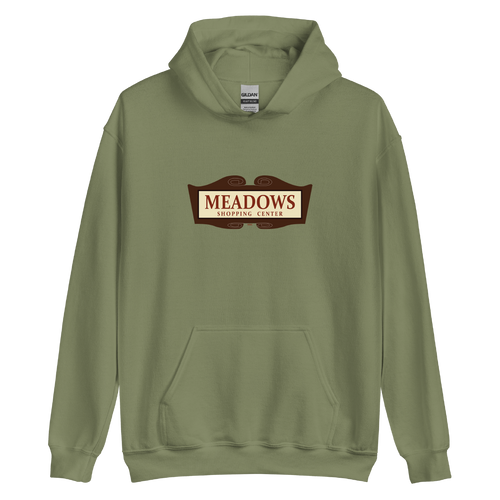 A mockup of the Meadows Shopping Center Hoodie