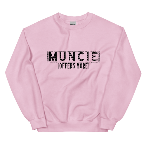 A mockup of the Muncie Offers More Crewneck