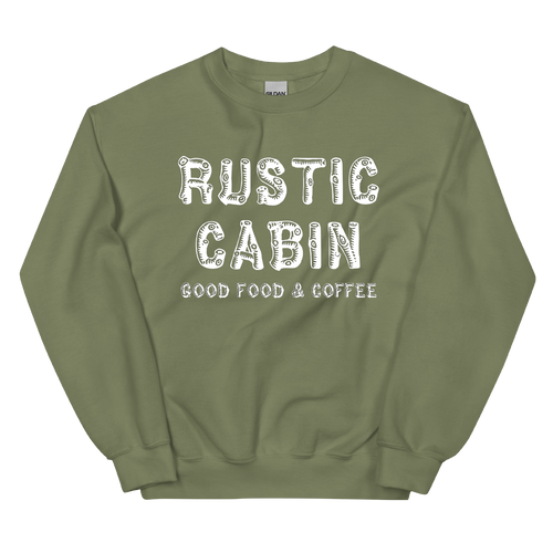 A mockup of the Rustic Cabin Restaurant Crewneck