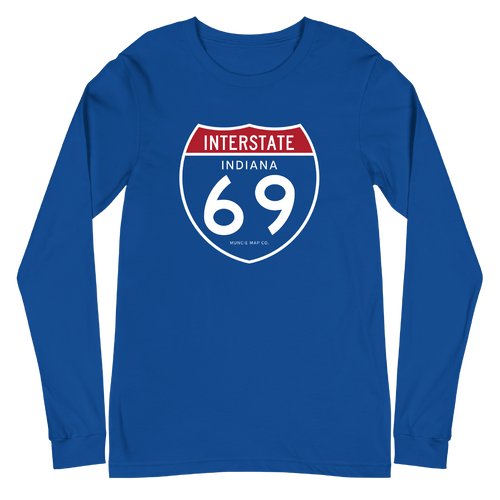 A mockup of the Interstate 69 Long Sleeve Tee