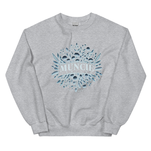 A mockup of the Wildflower Muncie Frost Crewneck