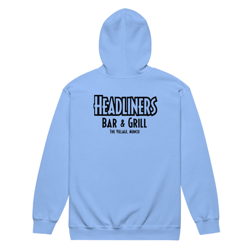 A mockup of the Headliners Bar & Grill Zipping Hoodie