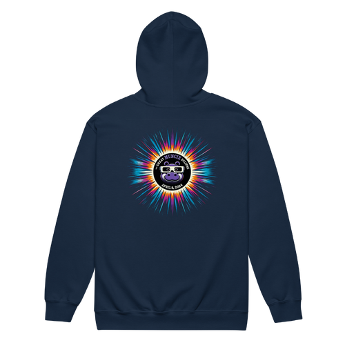 A mockup of the The Great Muncie Eclipse of 2024 Zipping Hoodie