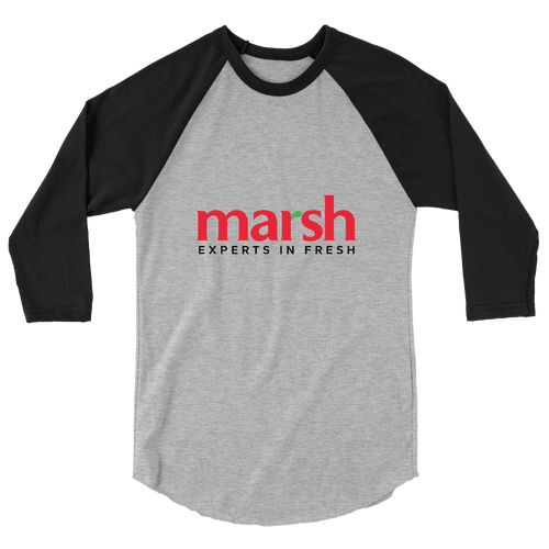 A mockup of the Marsh Supermarkets Experts in Fresh Raglan 3/4 Sleeve