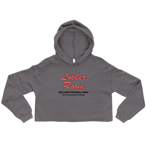 A mockup of the Locker Room Village Bar Ladies Cropped Hoodie