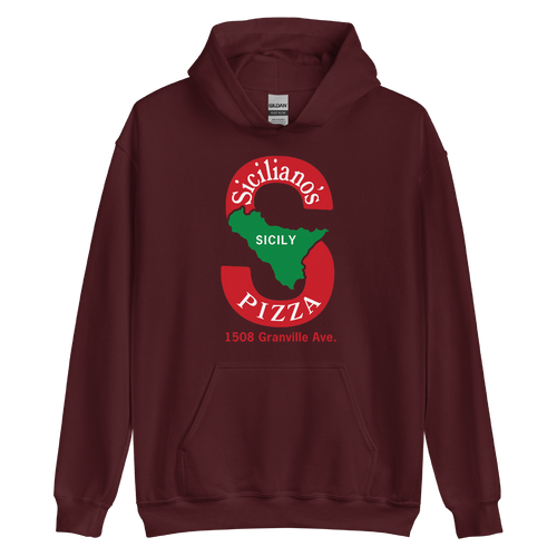 A mockup of the Siciliano's Pizza Hoodie