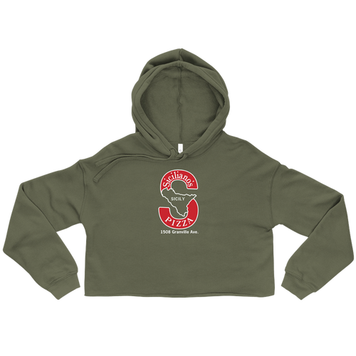 A mockup of the Siciliano's Pizza Ladies Cropped Hoodie