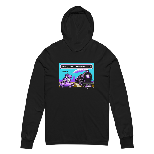 A mockup of the Ope, Got Muncie'd Hooded Tee
