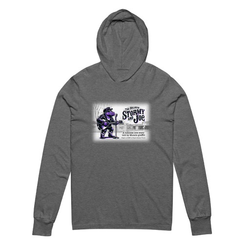 A mockup of the Ballad of Stormy and Joe Muncie Graffiti Love Story Hooded Tee