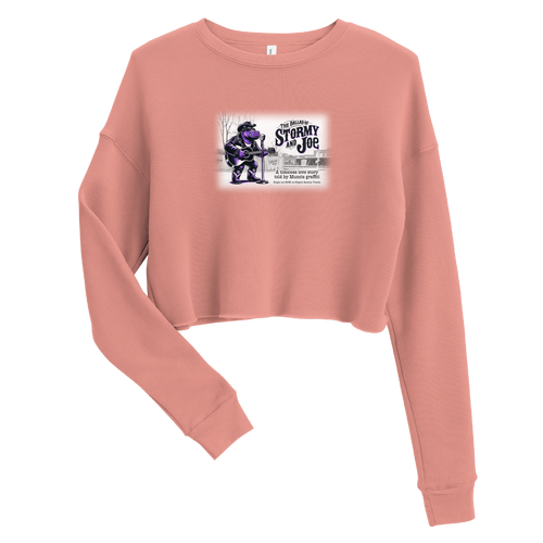 A mockup of the Ballad of Stormy and Joe Muncie Graffiti Love Story Ladies Cropped Crewneck