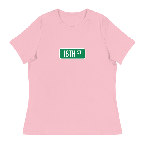 A mockup of the 18th St Street Sign Muncie Ladies Tee