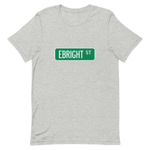 A mockup of the Ebright St Street Sign Muncie T-Shirt