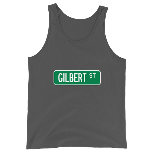 A mockup of the Gilbert St Street Sign Muncie Tank Top