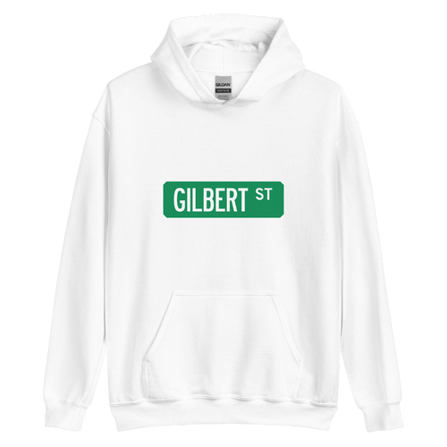 A mockup of the Gilbert St Street Sign Muncie Hoodie