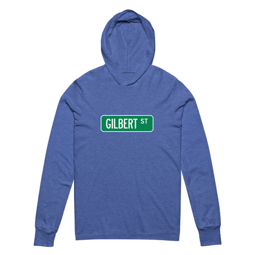 A mockup of the Gilbert St Street Sign Muncie Hooded Tee