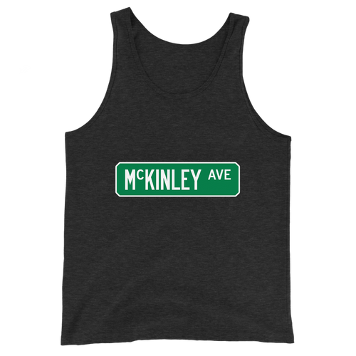 A mockup of the McKinley Ave Street Sign Muncie Tank Top