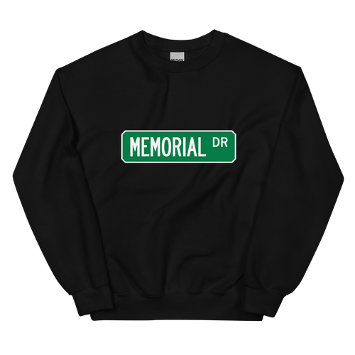 A mockup of the Memorial Dr Street Sign Muncie Crewneck