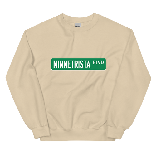 A mockup of the Minnetrista Blvd Street Sign Muncie Crewneck