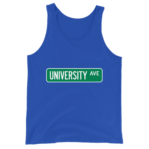 A mockup of the University Ave Street Sign Muncie Tank Top