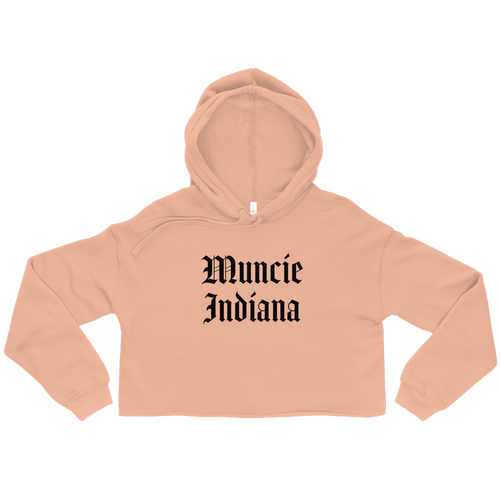 A mockup of the Gothic Muncie Ladies Cropped Hoodie